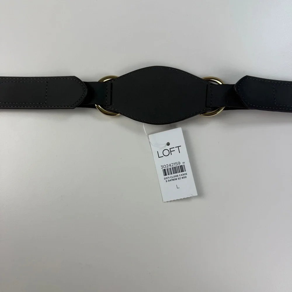 LOFT Womens Large Horsebit Waist Belt Brown Faux Croc Gold Equestrian NEW